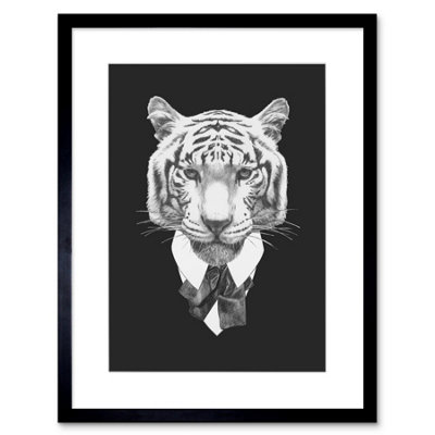 Artery8 Wall Art Print Bow Tie Tiger Drawing Art Framed 9X7 Inch from B&Q