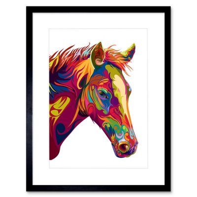 Artery8 Wall Art Print Horse Swirly Colourful Art Framed 9X7 Inch from B&Q