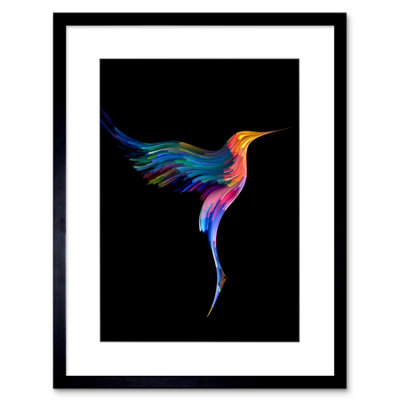 Artery8 Wall Art Print Hummingbird Colourful On Black Art Framed 9X7 Inch from B&Q