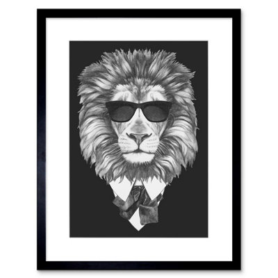Artery8 Wall Art Print Bow Tie Lion With Sunglasses Art Framed 9X7 Inch from B&Q