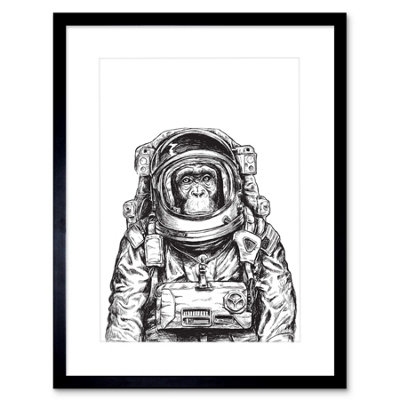 Artery8 Wall Art Print Chimpanzee Astronaut Space Animal Art Framed 9X7 Inch from B&Q
