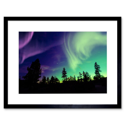 Artery8 Wall Art Print Pine Trees Silhouette Northern Lights Art Framed 9X7 Inch from B&Q
