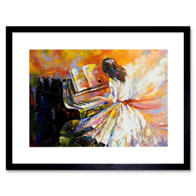 Artery8 Wall Art Print Music Piano Girl Impressionism Art Framed 9X7 Inch from B&Q