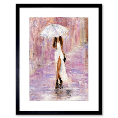 Artery8 Wall Art Print Woman In The Rain With Umbrella Art Framed 9X7 Inch from B&Q