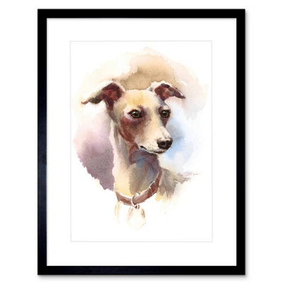 Artery8 Wall Art Print Dog Italian Greyhound Watercolour Art Framed 9X7 Inch from B&Q