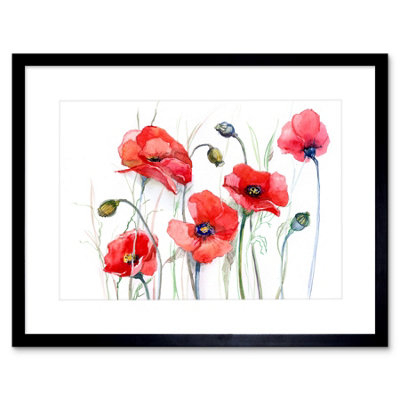 B&Q -  Wall Art Print Flowers Painting Of Poppies Art Framed 9X7 Inch
