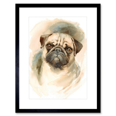Artery8 Wall Art Print Dog Pug Watercolour Art Framed 9X7 Inch from B&Q