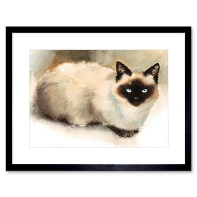 Artery8 Wall Art Print Cat Ragdoll Watercolour Art Framed 9X7 Inch
