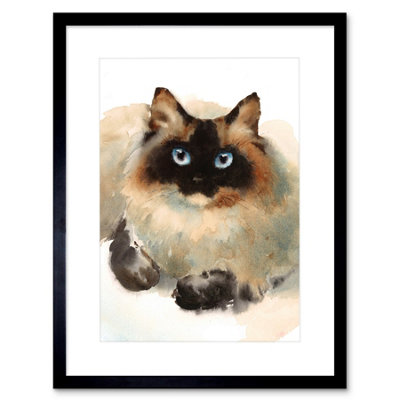 Artery8 Wall Art Print Cat Ragdoll Face Watercolour Art Framed 9X7 Inch from B&Q