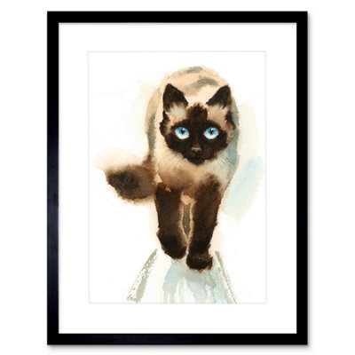 Artery8 Wall Art Print Cat Ragdoll Walking Watercolour Art Framed 9X7 Inch