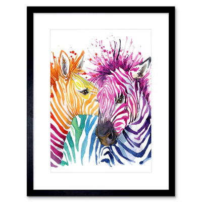 Artery8 Wall Art Print Rainbow Zebra Painting Art Framed 9X7 Inch from B&Q