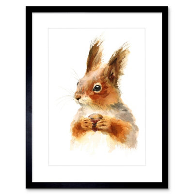 B&Q -  Wall Art Print Squirrel Watercolour With Nut Art Framed 9X7 Inch