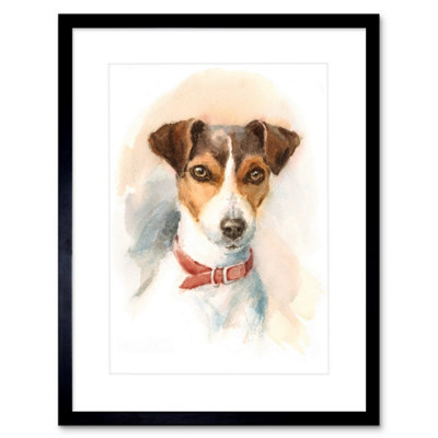 Artery8 Wall Art Print Dog Jack Russell Watercolour Art Framed 9X7 Inch from B&Q