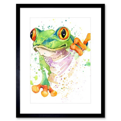 Artery8 Wall Art Print Watercolour Frog Bright Art Framed 9X7 Inch from B&Q