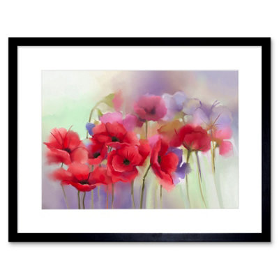 B&Q -  Wall Art Print Flowers Dreamy Poppies Art Framed 9X7 Inch
