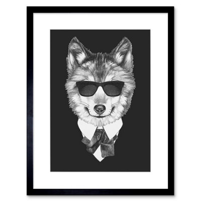 Artery8 Wall Art Print Bow Tie Wolf With Sunglasses Art Framed 9X7 Inch from B&Q