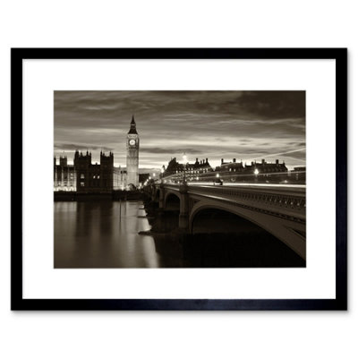 Artery8 Photo Sepia London Big Ben Westminster 12X16" Framed Wall Art Print from B&Q