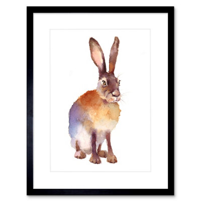 Artery8 Hare Watercolour Rabbit Countryside Home Decor 12X16" Framed Wall Art Print from B&Q