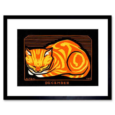 Artery8 Wall Art Print December Cat Julie De Graag Art Framed 9X7 Inch from B&Q