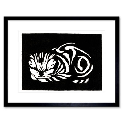 Artery8 Wall Art Print Woodcut Cat Julie De Graag Art Framed 9X7 Inch from B&Q