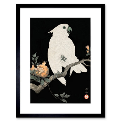Artery8 Wall Art Print Cockatoo Pomegranate Ohara Koson Art Framed 9X7 Inch from B&Q