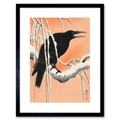 Artery8 Wall Art Print Crow Snowy Branch Ohara Koson Art Framed 9X7 Inch from B&Q