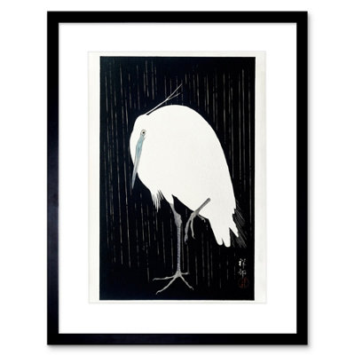 Artery8 Wall Art Print Egret Rain Ohara Koson Art Framed 9X7 Inch from B&Q