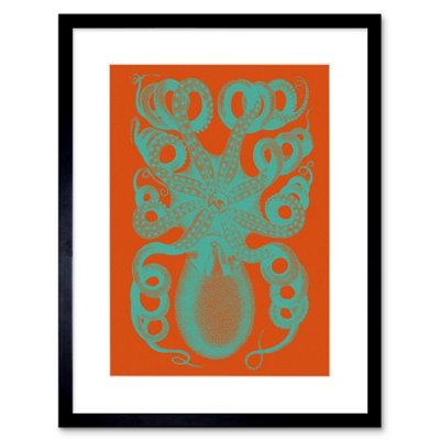 Artery8 Wall Art Print Octopus Coral Blue Red Art Framed 9X7 Inch from B&Q