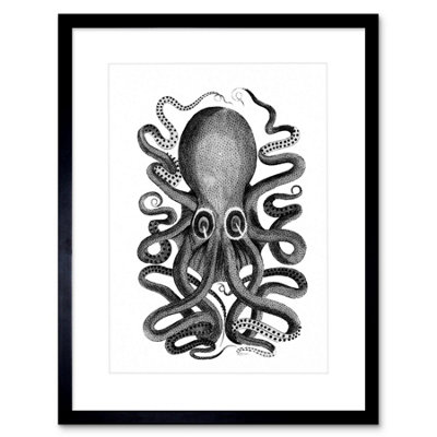 Artery8 Wall Art Print Octopus Vintage Art Framed 9X7 Inch from B&Q