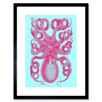 Artery8 Wall Art Print Pink Octopus Blue Art Framed 9X7 Inch from B&Q