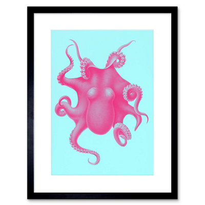 Artery8 Wall Art Print Pink Octopus Vintage Art Framed 9X7 Inch from B&Q