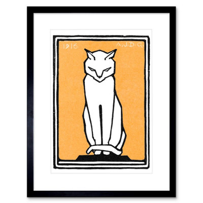 Artery8 Wall Art Print Sitting Cat 1916 Julie De Graag Art Framed 9X7 Inch from B&Q