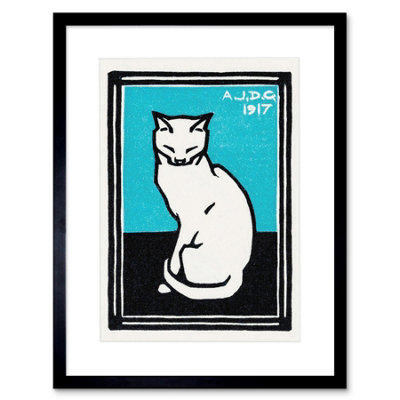 Artery8 Wall Art Print Sitting Cat Julie De Graag Art Framed 9X7 Inch from B&Q