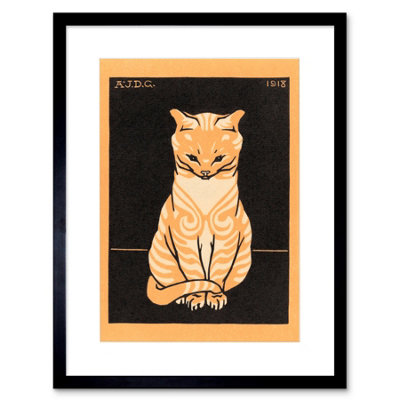Artery8 Wall Art Print Sitting Tabby Cat Julie De Graag Art Framed 9X7 Inch from B&Q