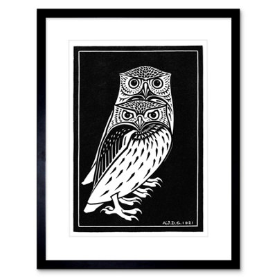Artery8 Wall Art Print Two Owls Julie De Graag Art Framed 9X7 Inch from B&Q
