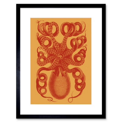 Artery8 Wall Art Print Octopus Coral Yellow Art Framed 9X7 Inch from B&Q