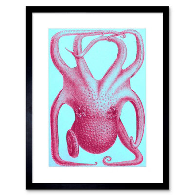 Artery8 Wall Art Print Pink Octopus Art Framed 9X7 Inch from B&Q