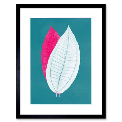 Artery8 Wall Art Print Bright Coloured Leaf Teal Art Black Framed 9X7 Inch from B&Q