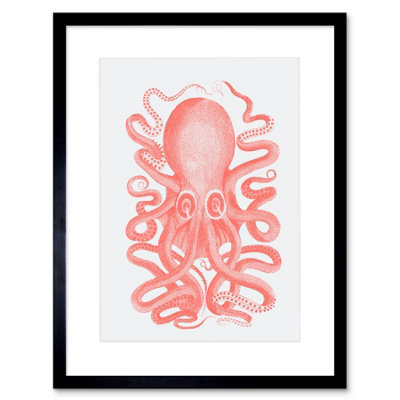 Artery8 Wall Art Print Living Coral Octopus Art Black Framed 9X7 Inch from B&Q