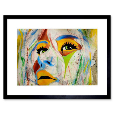 Artery8 Wall Art Print Graffiti Woman Face Multicolour Art Black Framed 9X7 Inch from B&Q