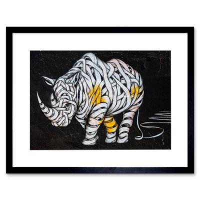 Artery8 Wall Art Print Rhino Graffiti Art Animal Art Black Framed 9X7 Inch from B&Q