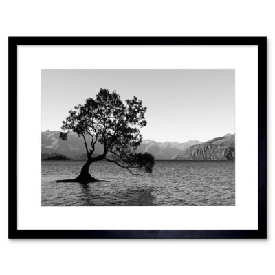 Artery8 Wall Art Print The Lone Tree Lake Wanaka Art Black Framed 9X7 Inch from B&Q