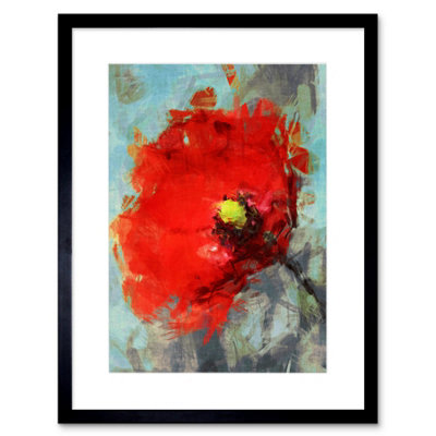 B&Q -  Wall Art Print Bright Poppy Sketch Painting Art Black Framed 9X7 Inch