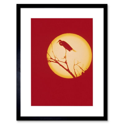 Artery8 Wall Art Print Crane Silhouette Against Moon Art Black Framed 9X7 Inch from B&Q