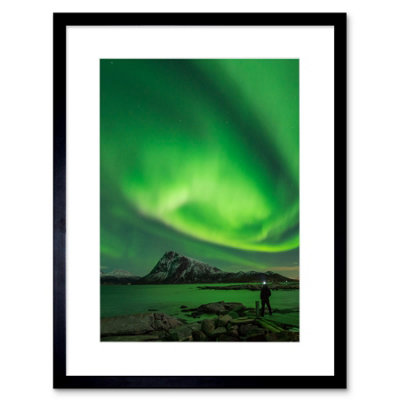 Artery8 Wall Art Print Northern Lights Lofoten Islands Norway Art Black Framed 9X7 Inch from B&Q