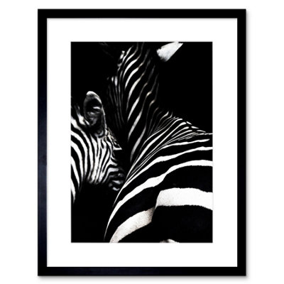 Artery8 Wall Art Print Zebra Black And White Photo Art Black Framed 9X7 Inch from B&Q