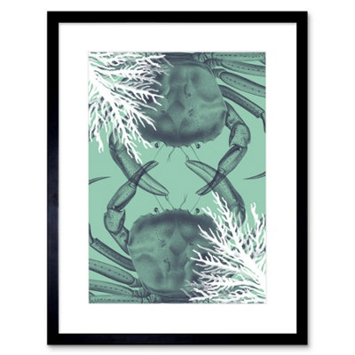 Artery8 Wall Art Print Crab And Coral Collage Art Black Framed 9X7 Inch from B&Q