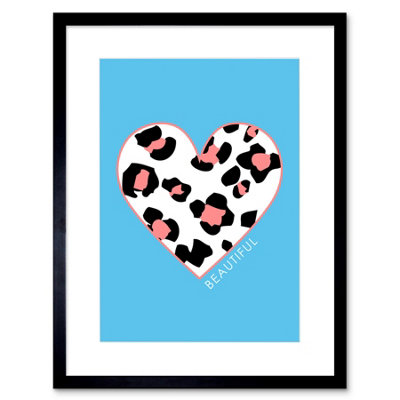 Artery8 Wall Art Print Leopard Coral And Blue Beautiful Art Black Framed 9X7 Inch from B&Q