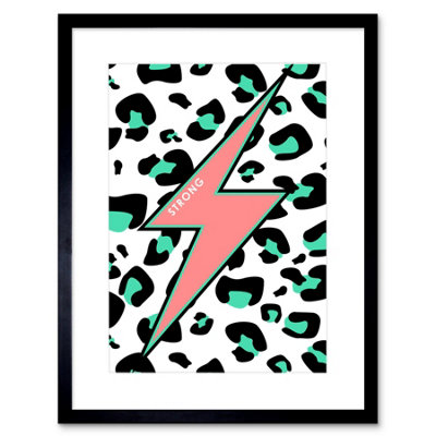Artery8 Wall Art Print Leopard Coral And Green Strong Reverse Art Black Framed 9X7 Inch from B&Q