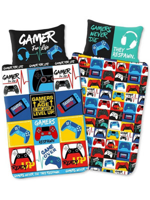 B&Q Gamer For Life Levels Single Duvet Cover Set Red/Blue/White